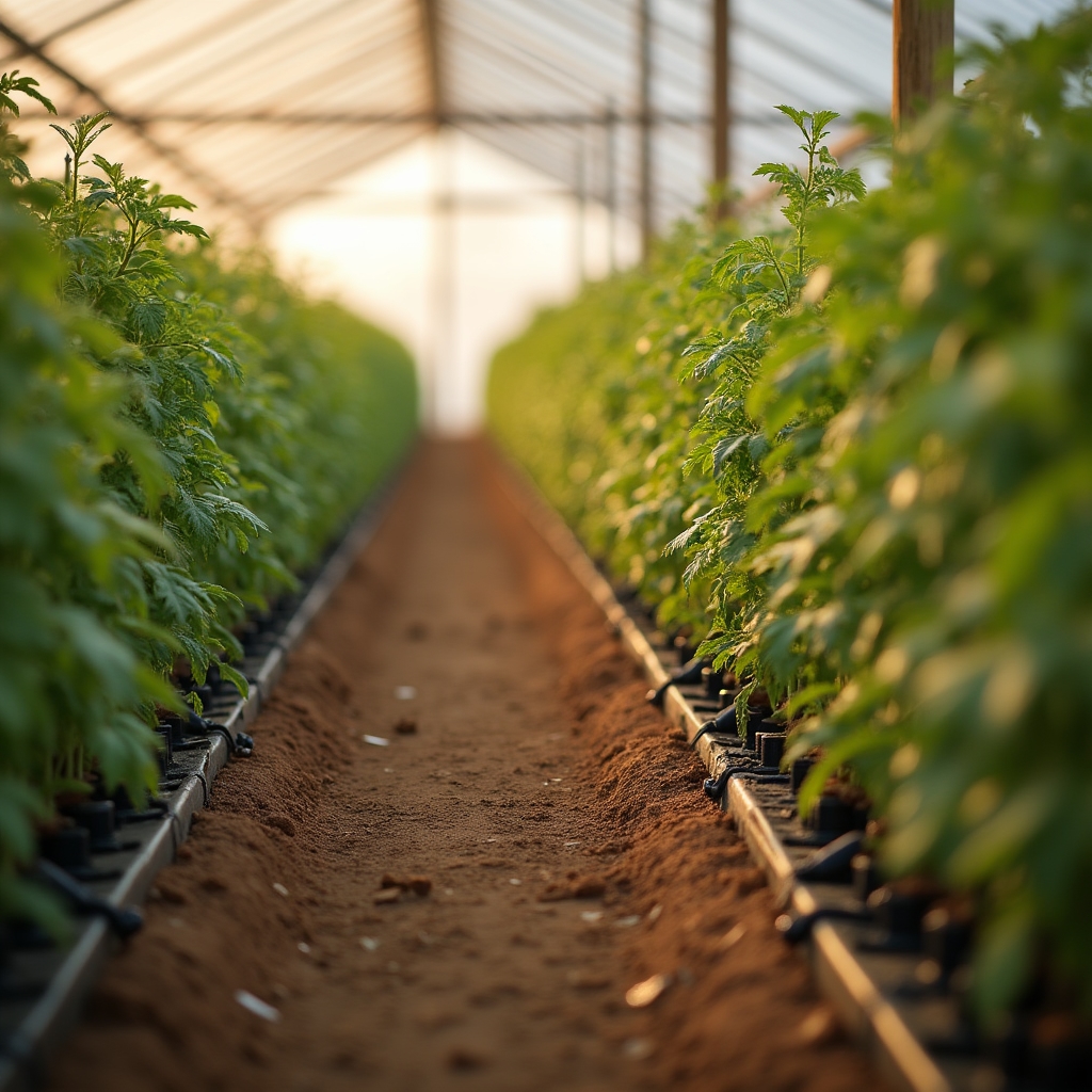 Система капельного полива в теплице с томатами